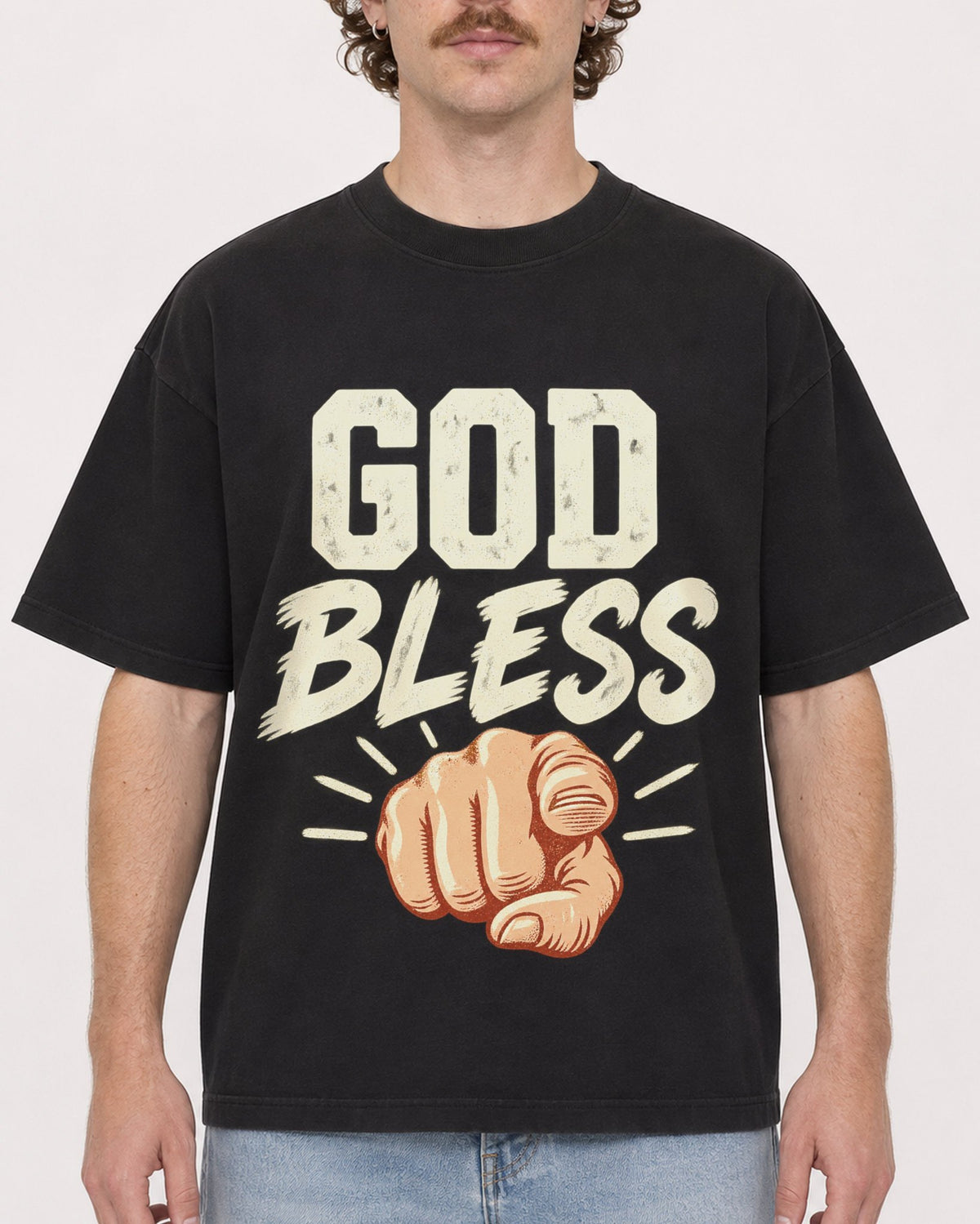 Mockup Boxy Heavyweight Tee Black male close-up 09
