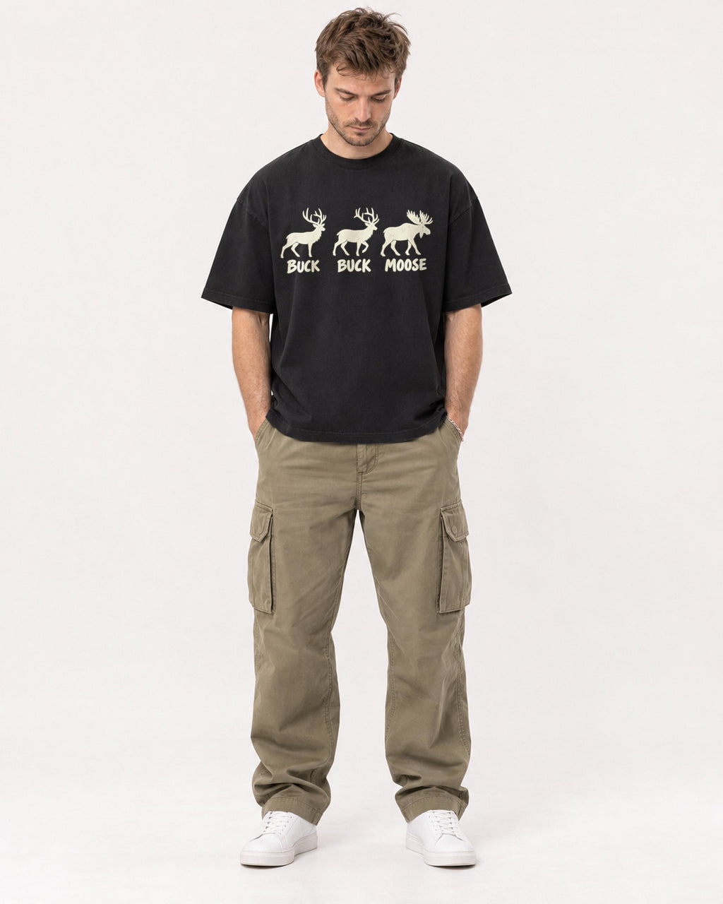 Mockup Boxy Heavyweight Tee Black male full-body 08