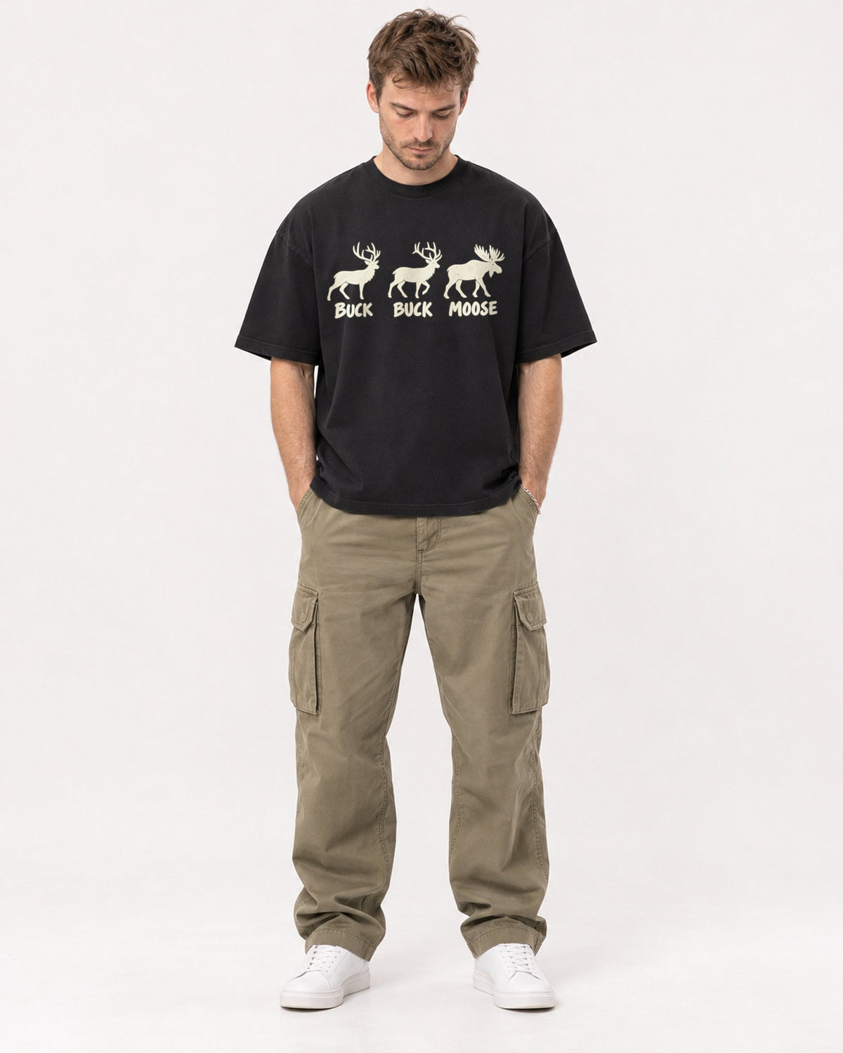 Mockup Boxy Heavyweight Tee Black male full-body 08
