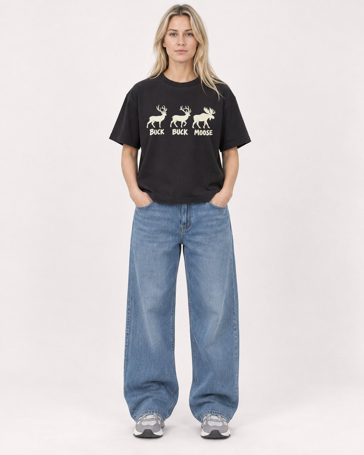 Mockup Boxy Heavyweight Tee Black female full-body 08