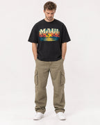 Mockup Boxy Heavyweight Tee Black male full-body 08
