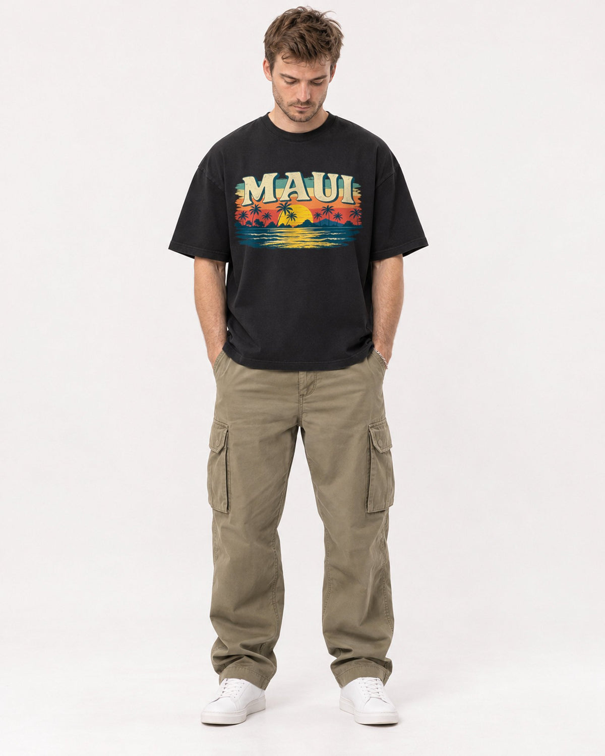 Mockup Boxy Heavyweight Tee Black male full-body 08