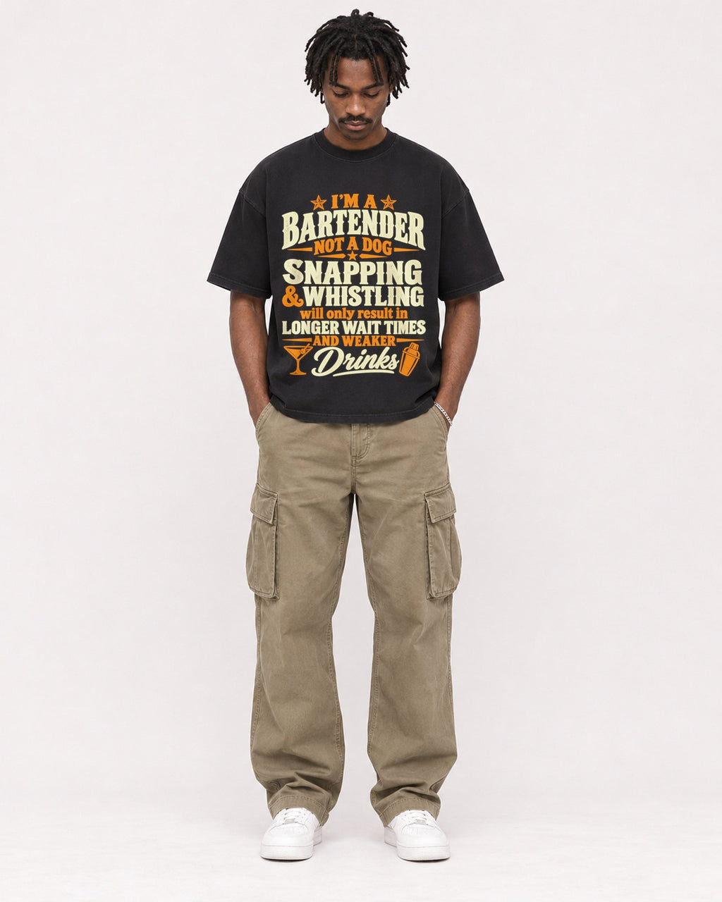 Mockup Boxy Heavyweight Tee Black male full-body 04