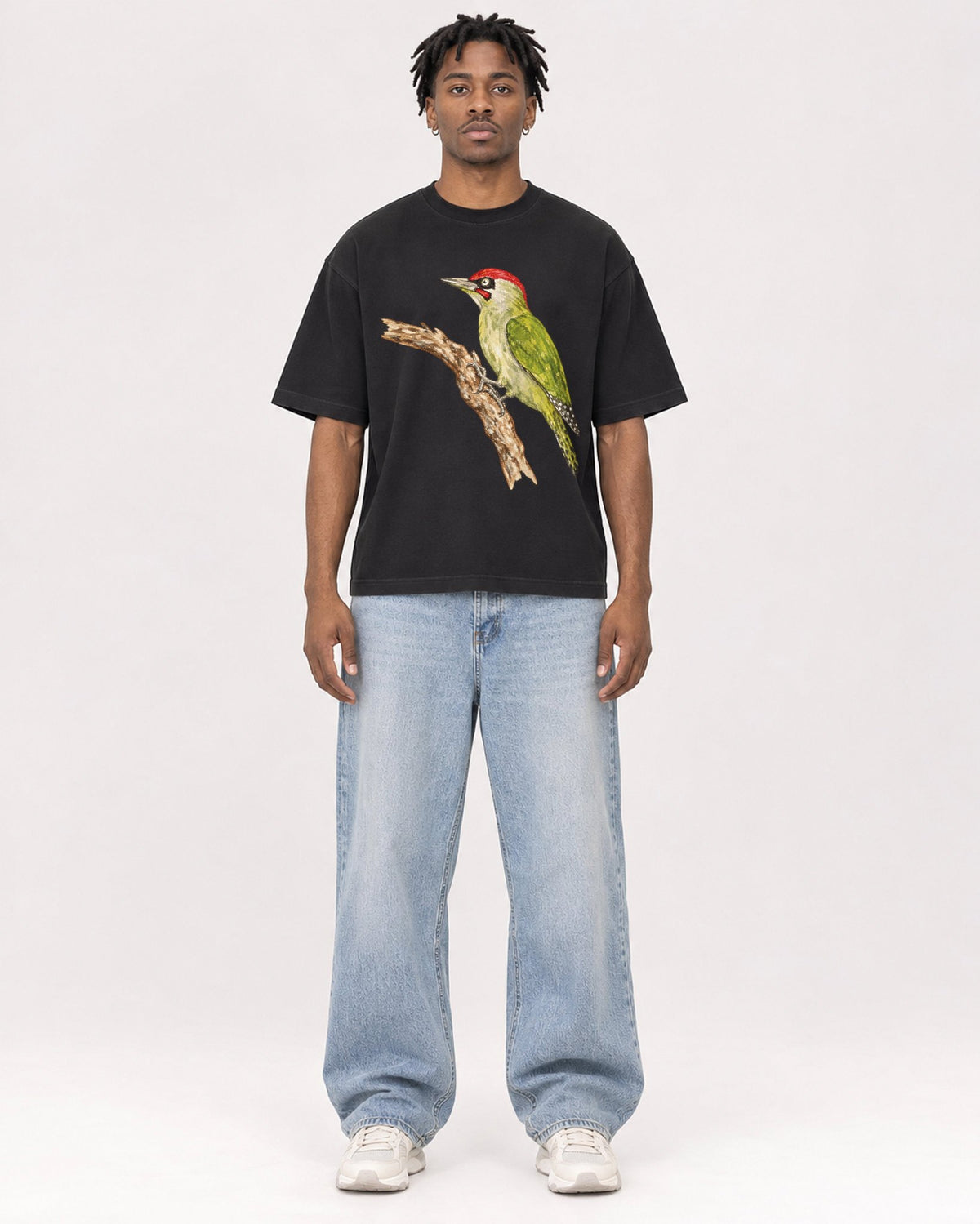 Mockup Boxy Heavyweight Tee Black male full-body 05