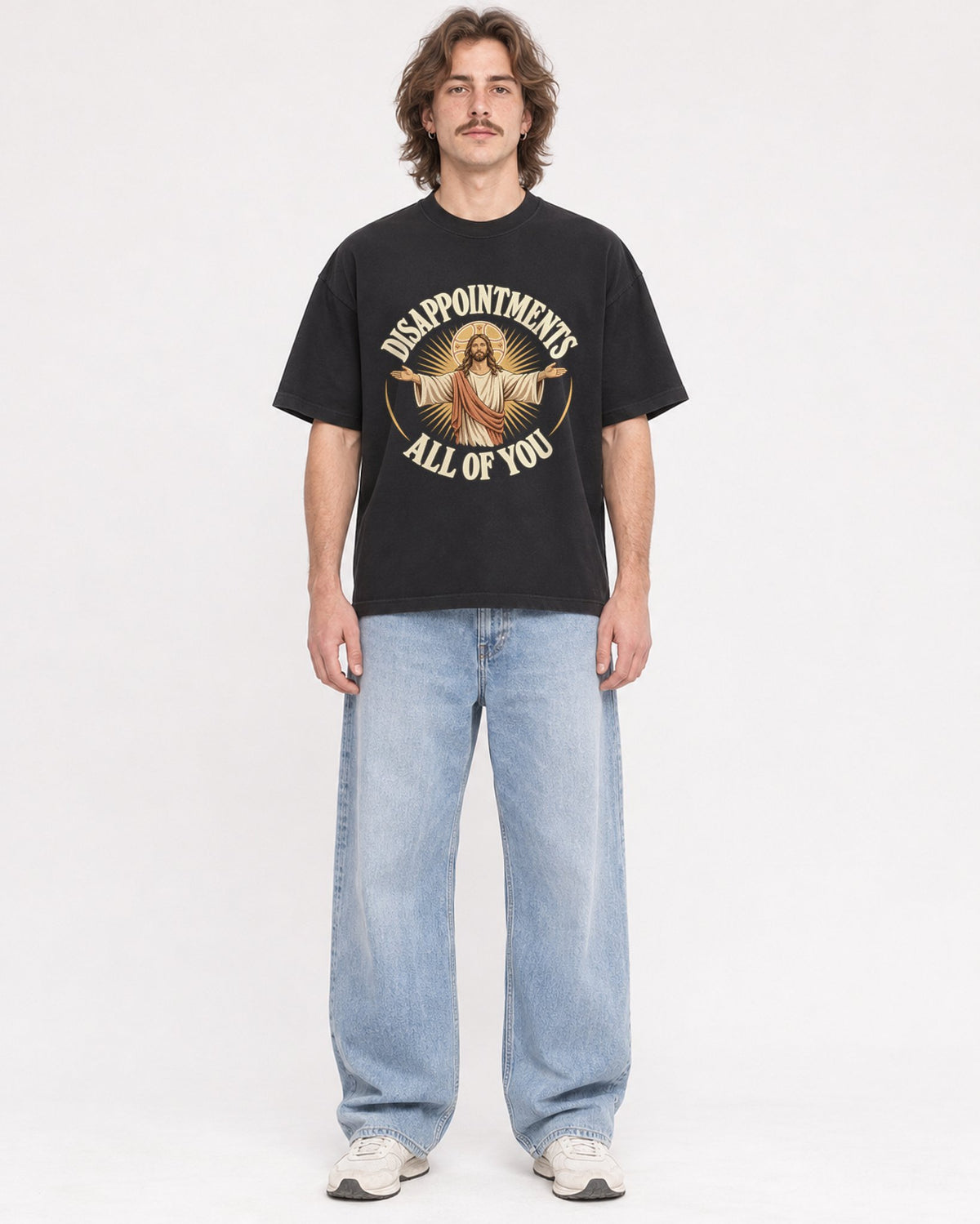 Mockup Boxy Heavyweight Tee Black male full-body 49