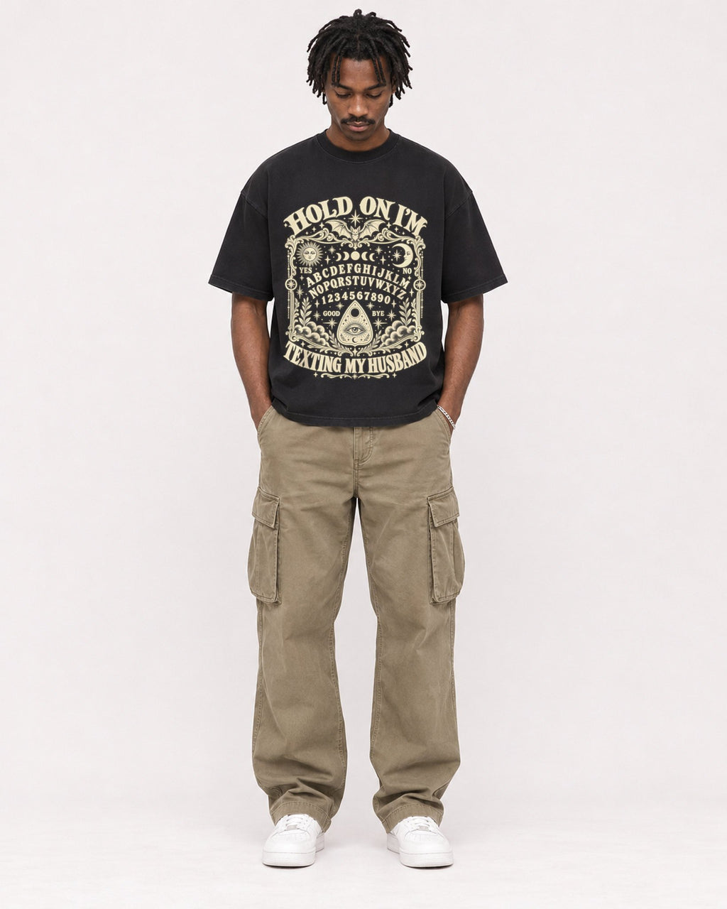 Mockup Boxy Heavyweight Tee Black male full-body 04