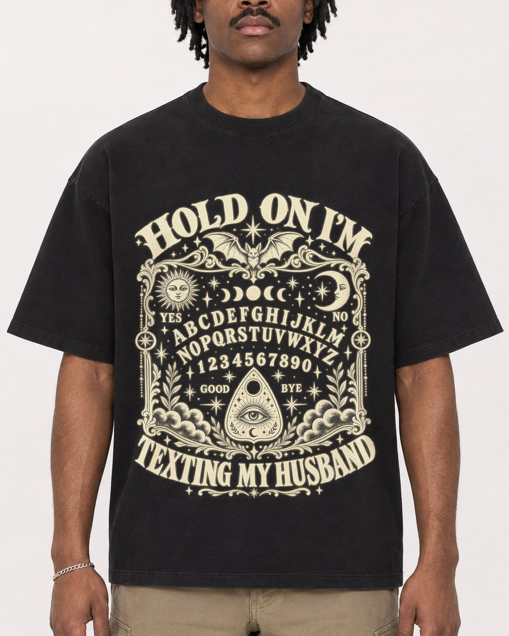 Mockup Boxy Heavyweight Tee Black male close-up 04