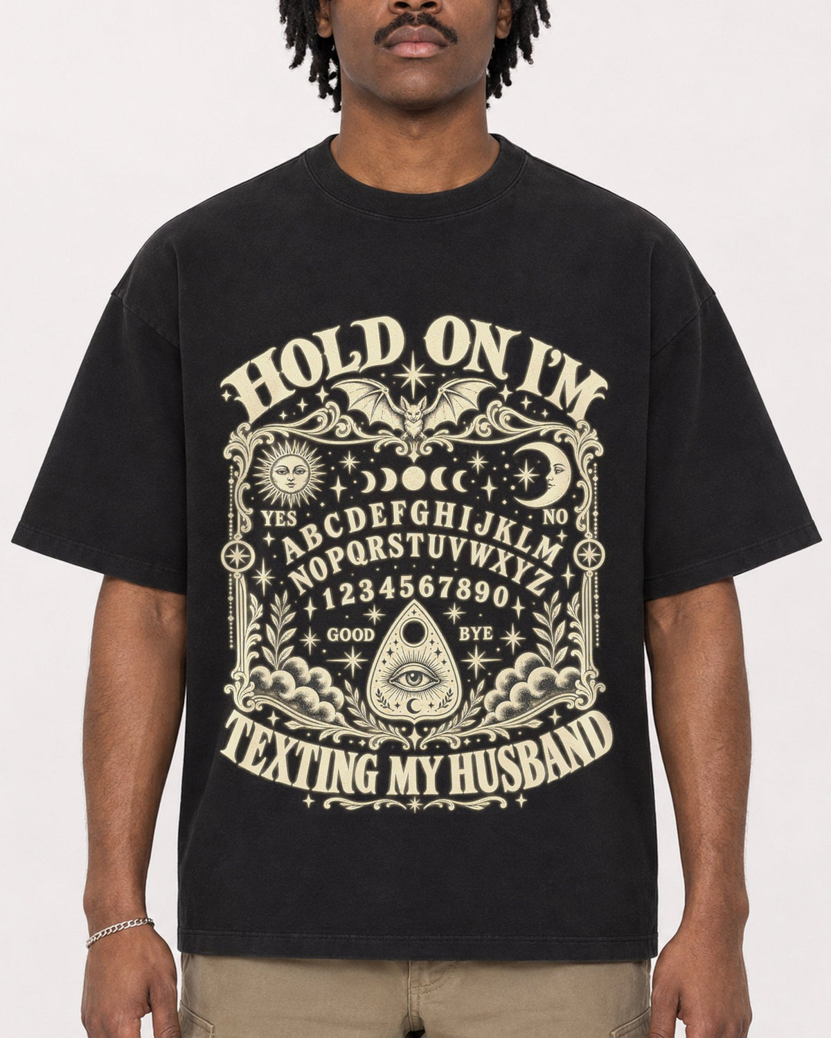 Mockup Boxy Heavyweight Tee Black male close-up 04
