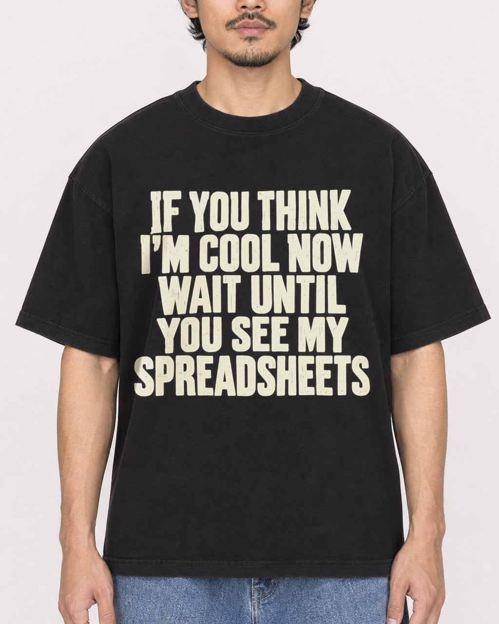 Mockup Boxy Heavyweight Tee Black male close-up 02