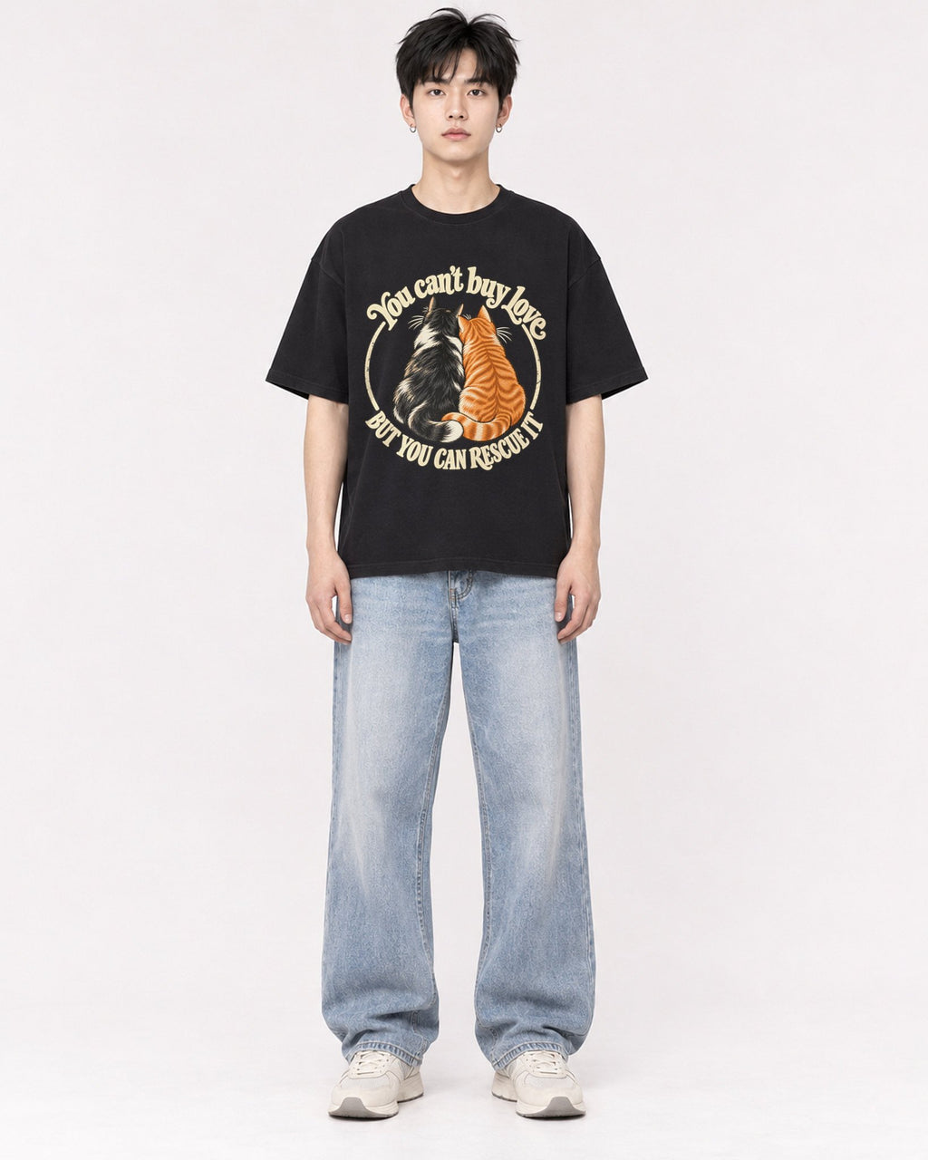 Mockup Boxy Heavyweight Tee Black male full-body 01