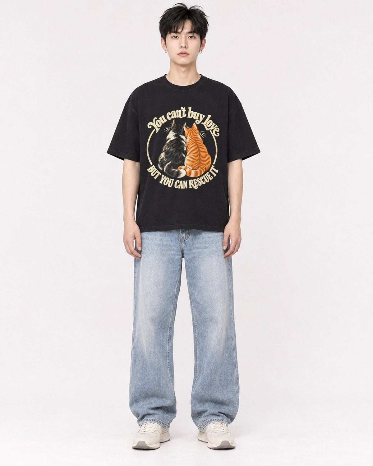 Mockup Boxy Heavyweight Tee Black male full-body 01