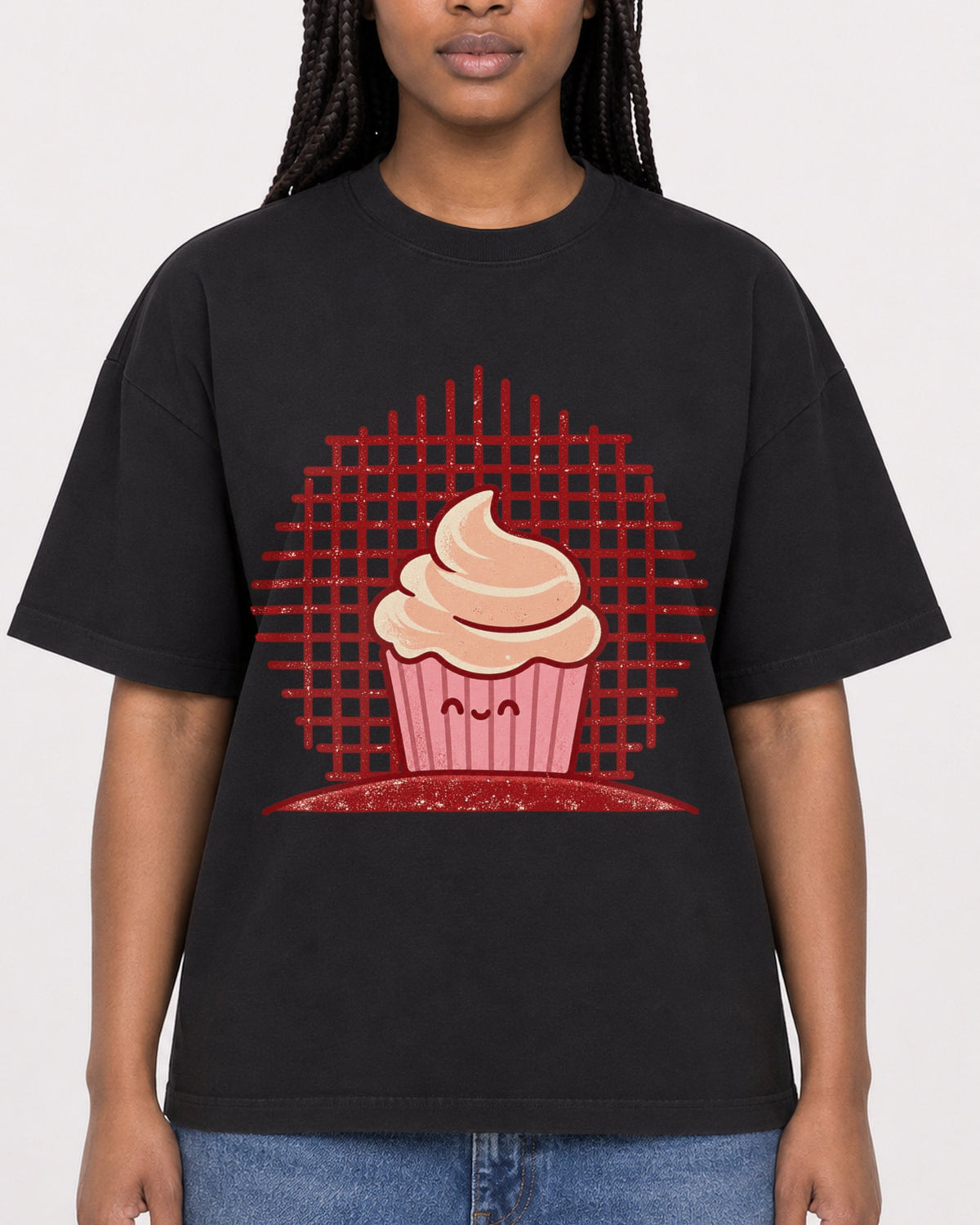 Mockup Boxy Heavyweight Tee Black female close-up 04