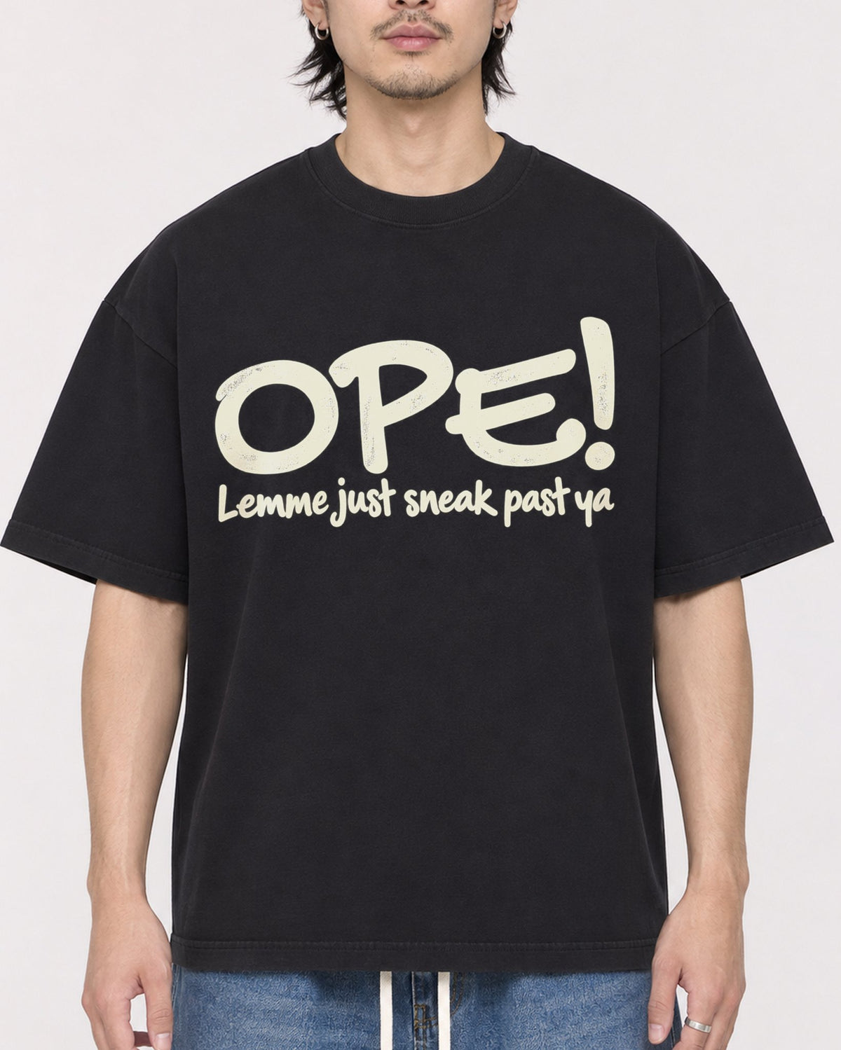 Mockup Boxy Heavyweight Tee Black male close-up 23
