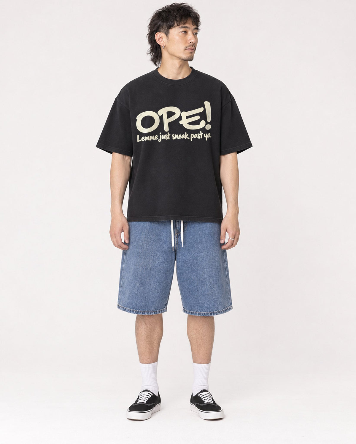 Mockup Boxy Heavyweight Tee Black male full-body 23