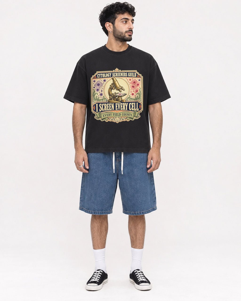 Mockup Boxy Heavyweight Tee Black male full-body 07