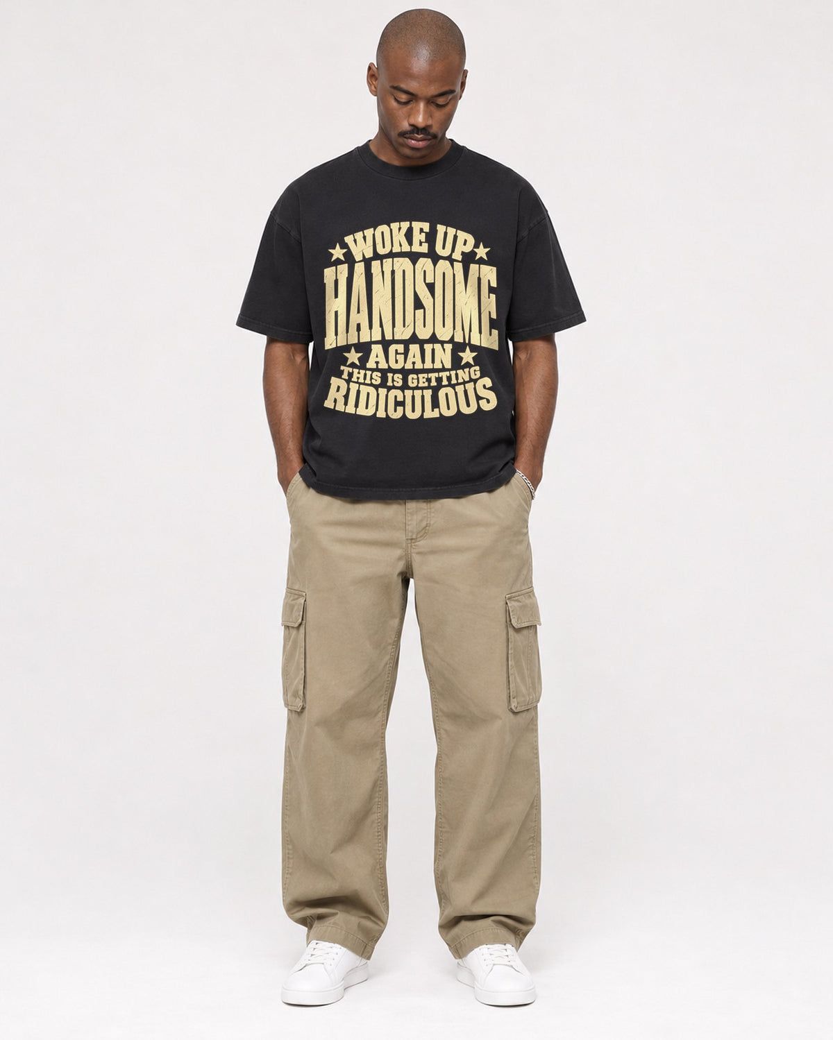 Mockup Boxy Heavyweight Tee Black male full-body 44