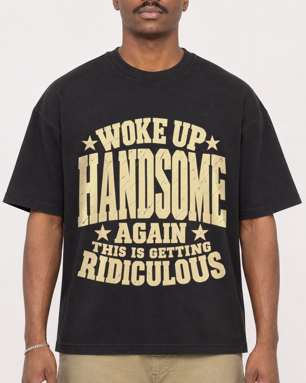 Mockup Boxy Heavyweight Tee Black male close-up 44