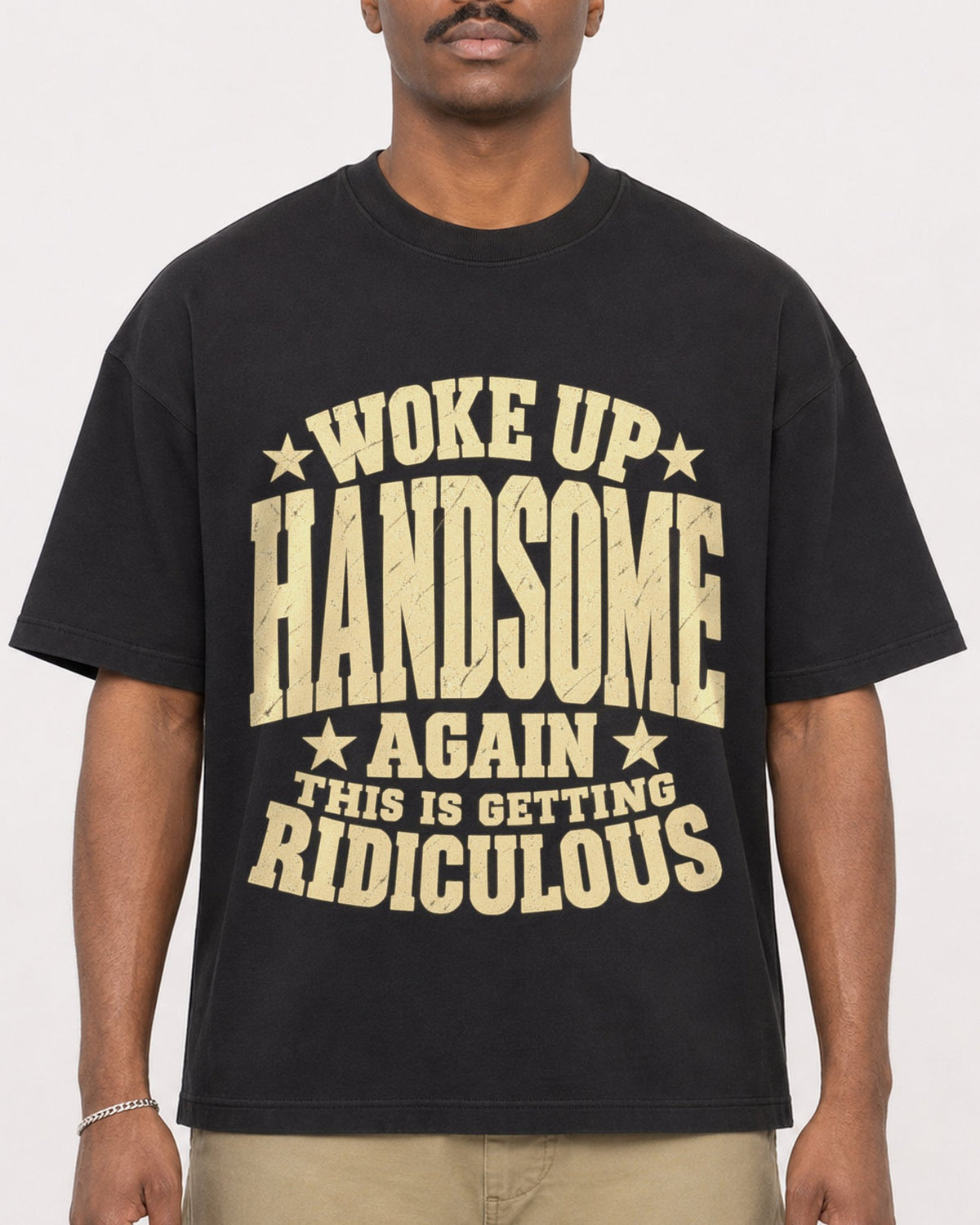 Mockup Boxy Heavyweight Tee Black male close-up 44