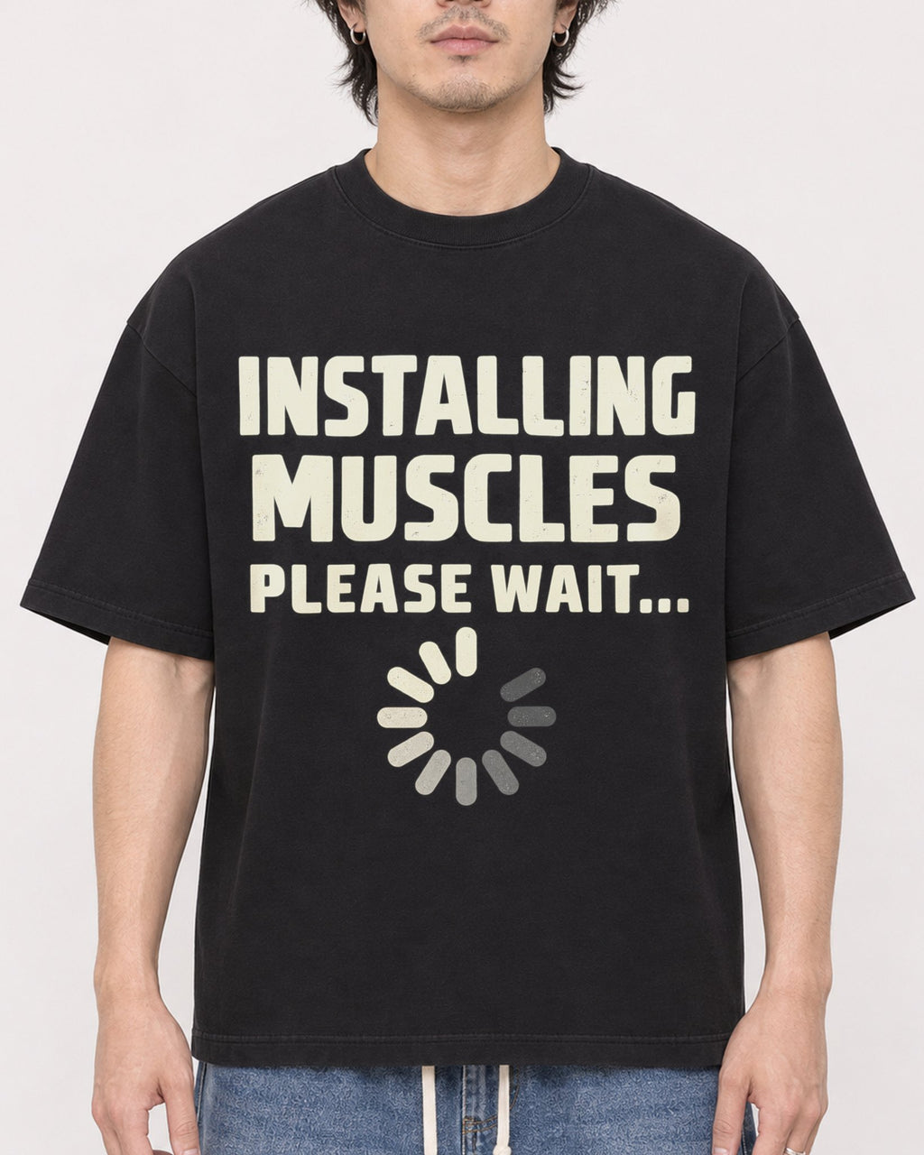 Mockup Boxy Heavyweight Tee Black male close-up 03