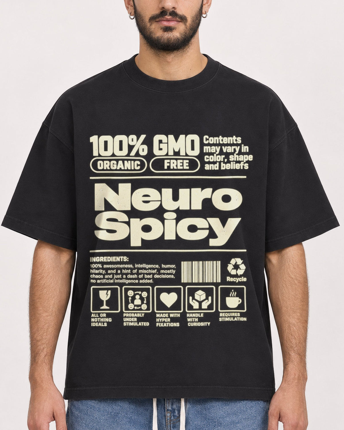 Mockup Boxy Heavyweight Tee Black male close-up 07
