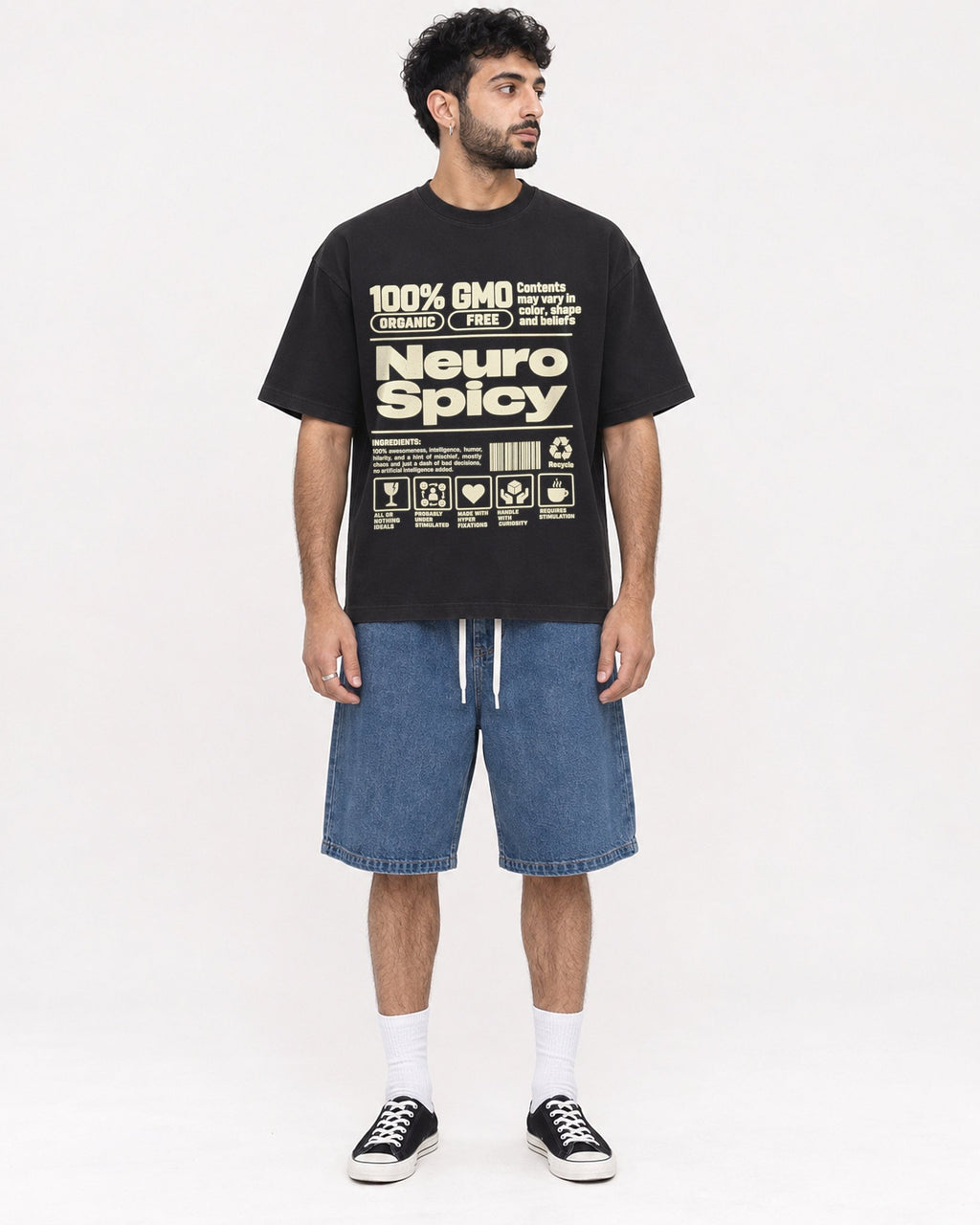 Mockup Boxy Heavyweight Tee Black male full-body 07
