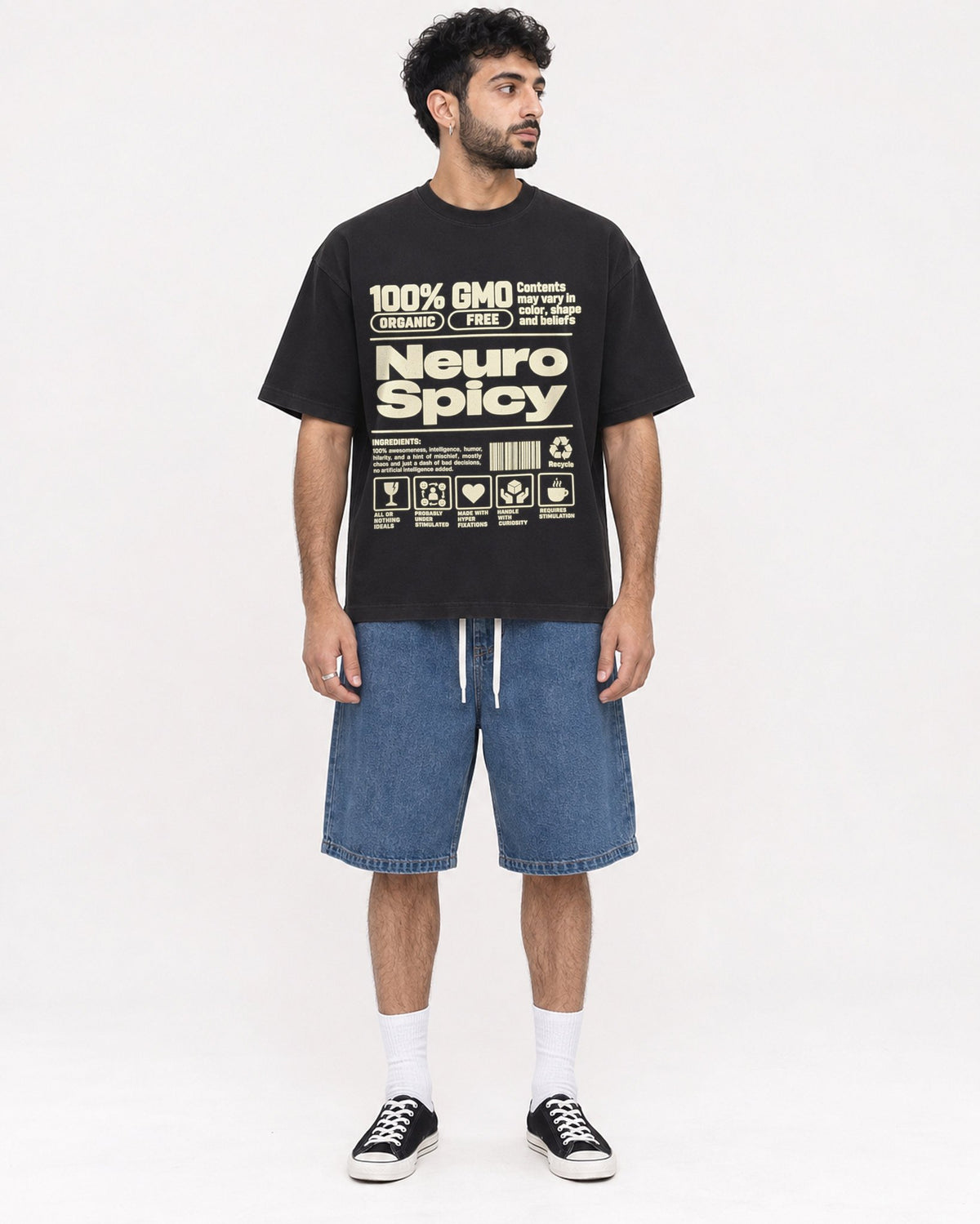 Mockup Boxy Heavyweight Tee Black male full-body 07