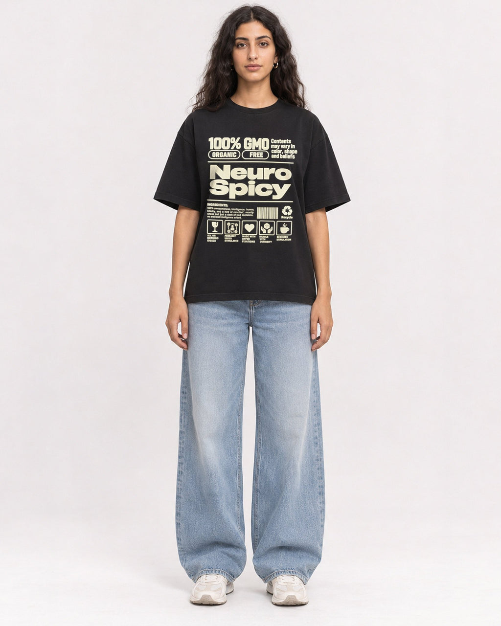 Mockup Boxy Heavyweight Tee Black female full-body 07