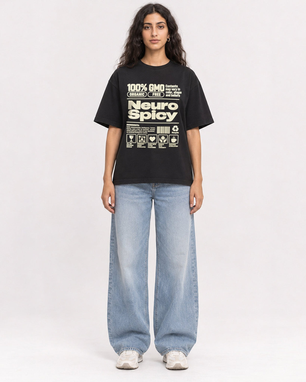 Mockup Boxy Heavyweight Tee Black female full-body 07