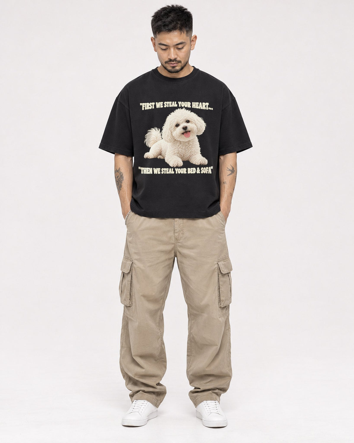 Mockup Boxy Heavyweight Tee Black male full-body 12