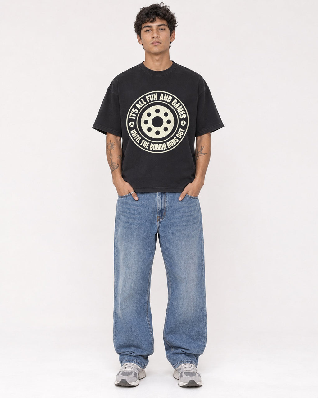 Mockup Boxy Heavyweight Tee Black male full-body 06