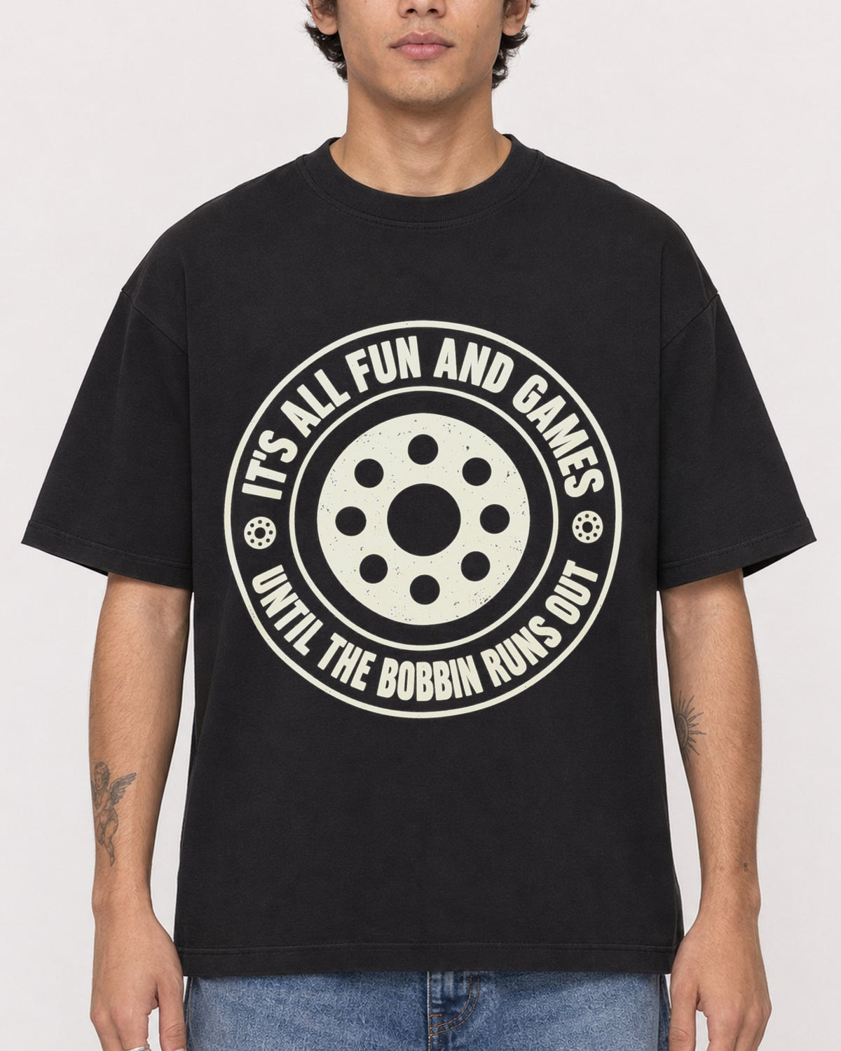 Mockup Boxy Heavyweight Tee Black male close-up 06