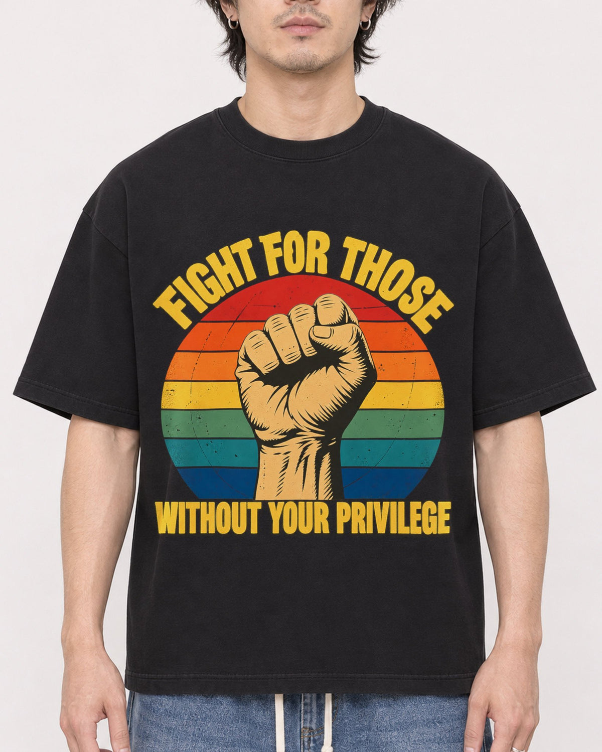 Mockup Boxy Heavyweight Tee Black male close-up 03