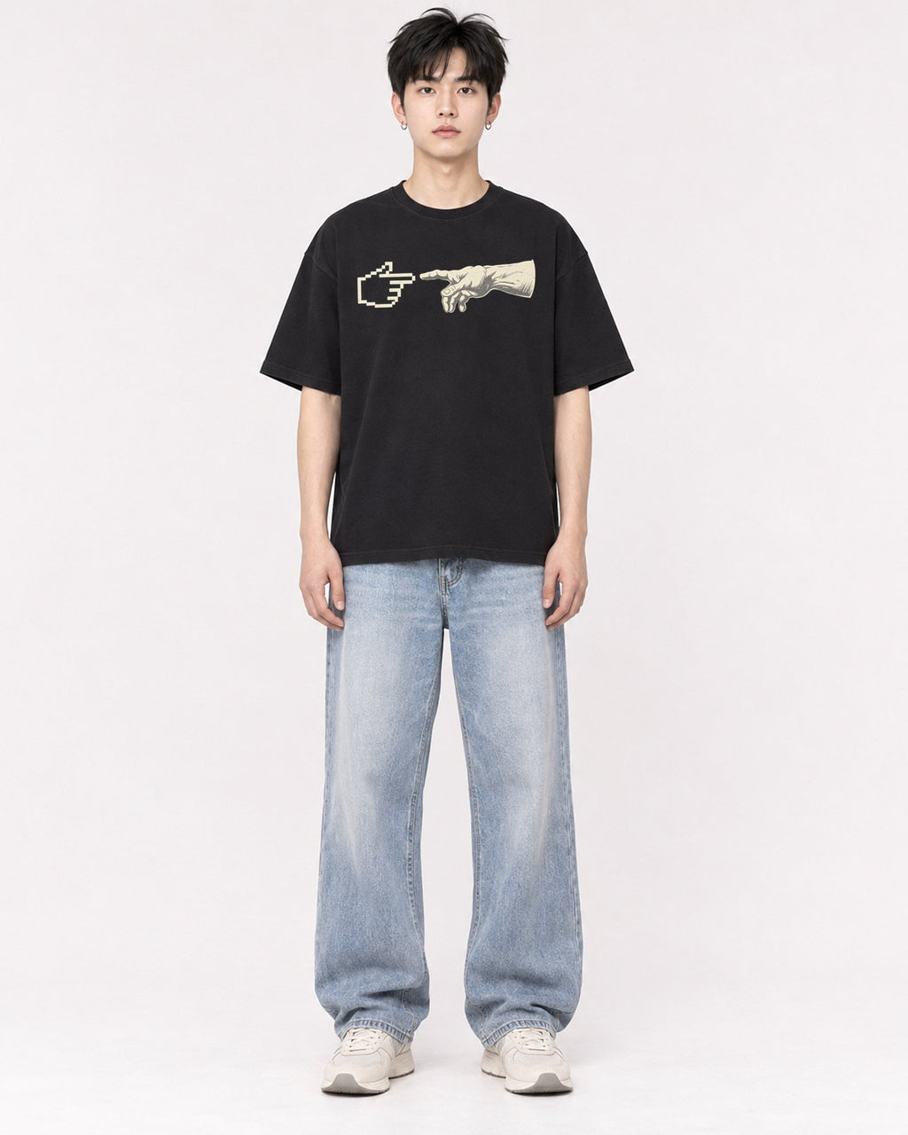 Mockup Boxy Heavyweight Tee Black male full-body 01