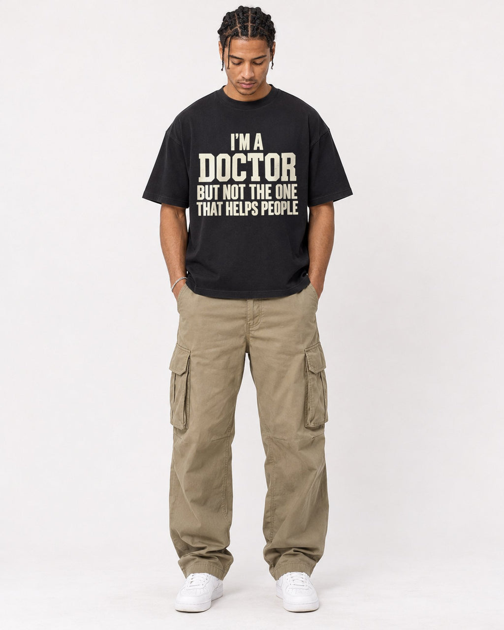 Mockup Boxy Heavyweight Tee Black male full-body 40