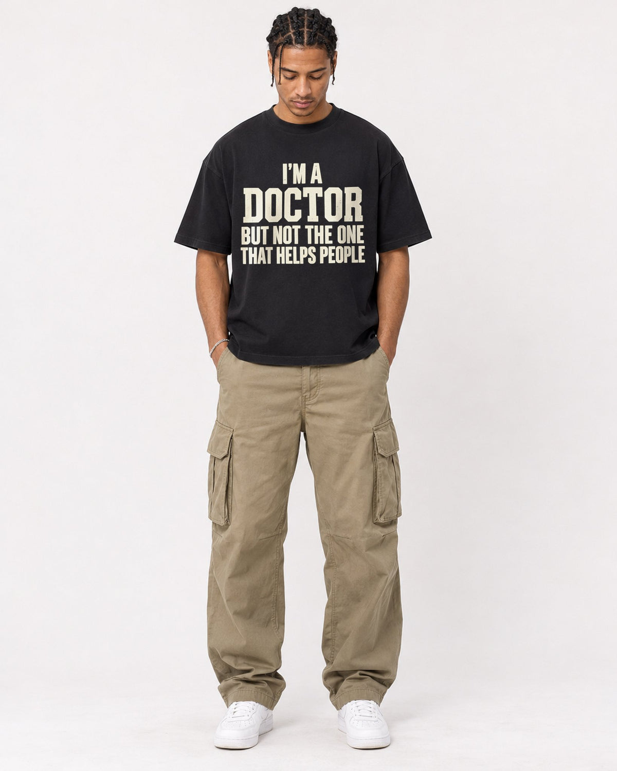 Mockup Boxy Heavyweight Tee Black male full-body 40