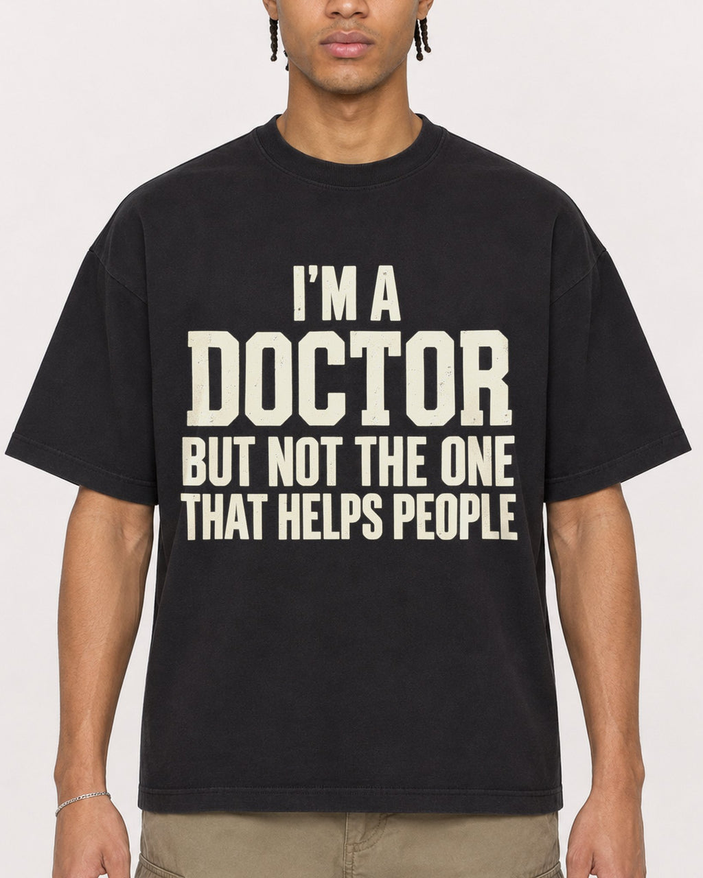 Mockup Boxy Heavyweight Tee Black male close-up 40