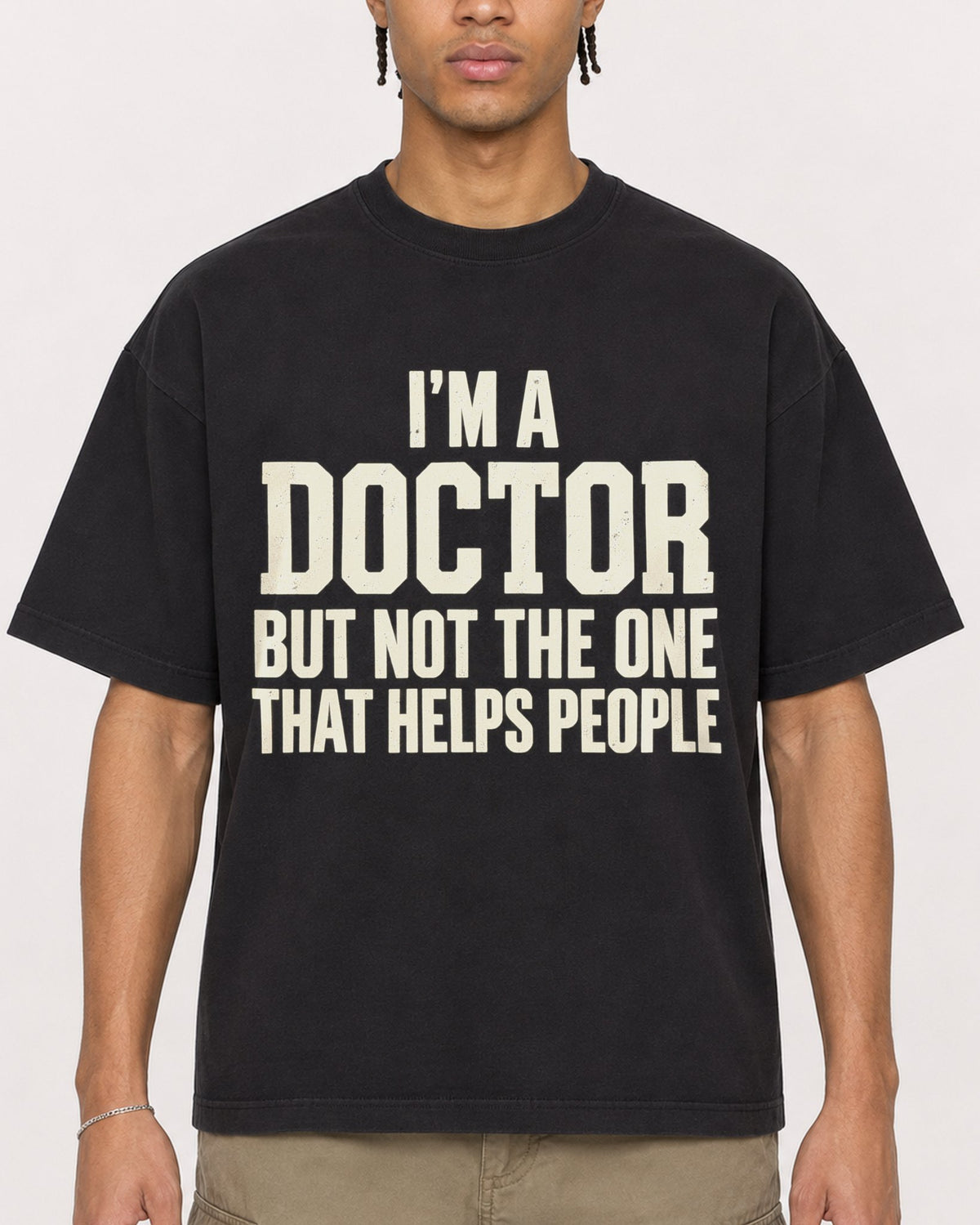 Mockup Boxy Heavyweight Tee Black male close-up 40