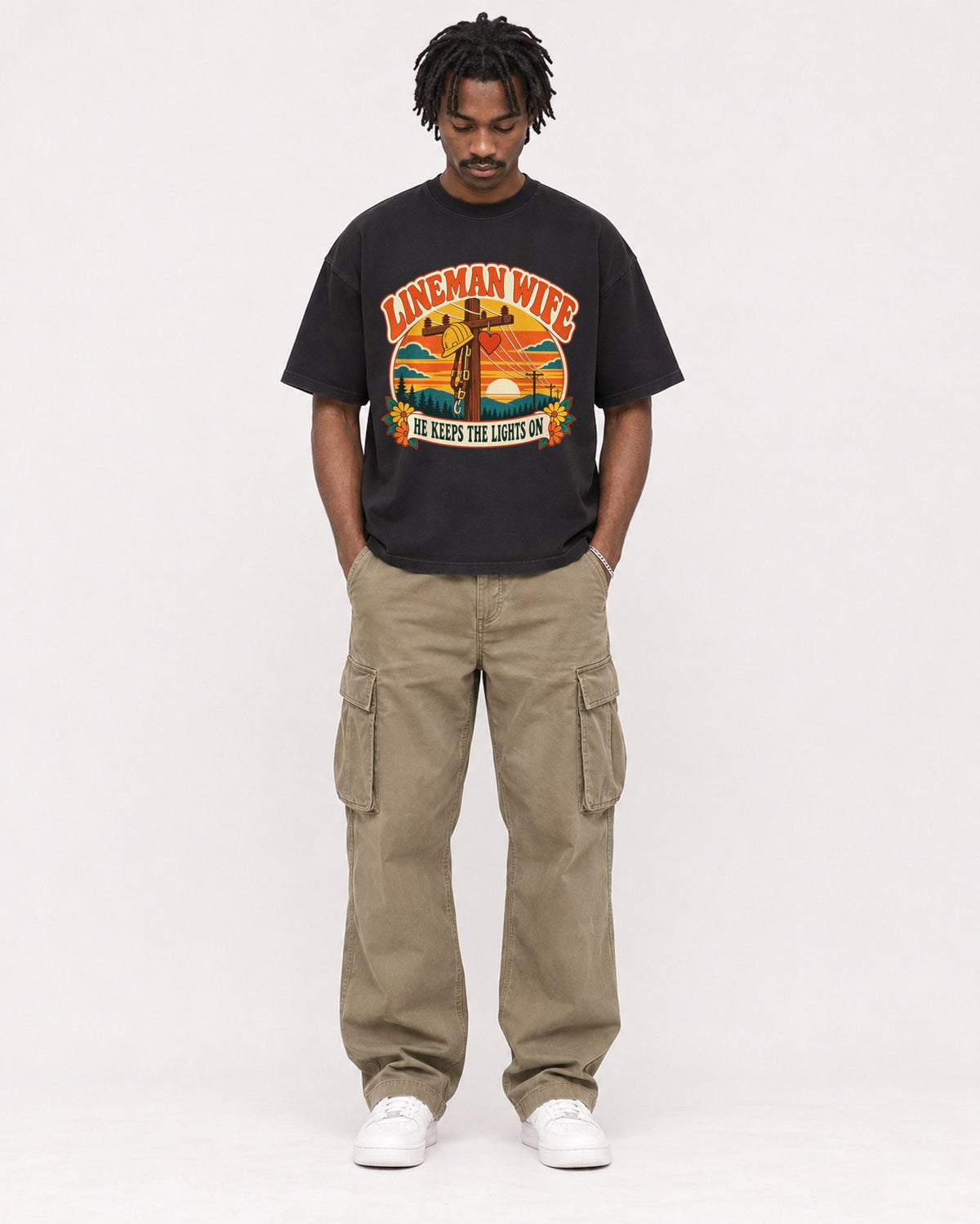 Mockup Boxy Heavyweight Tee Black male full-body 04