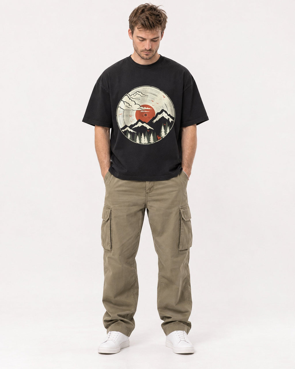 Mockup Boxy Heavyweight Tee Black male full-body 08