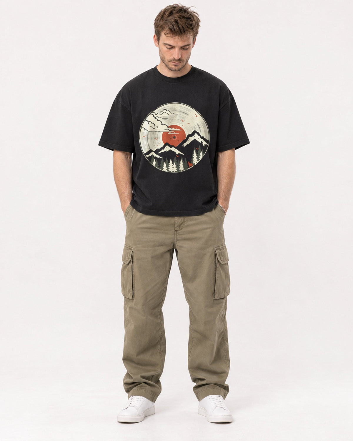 Mockup Boxy Heavyweight Tee Black male full-body 08