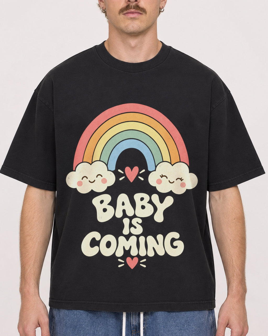 Mockup Boxy Heavyweight Tee Black male close-up 19