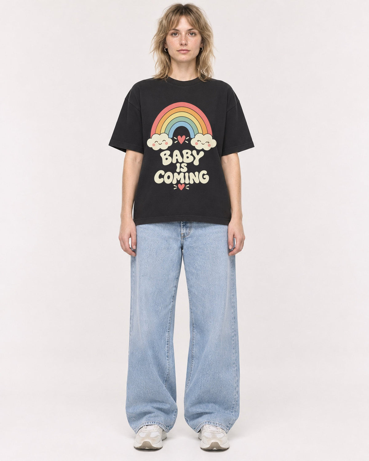 Mockup Boxy Heavyweight Tee Black female full-body 19