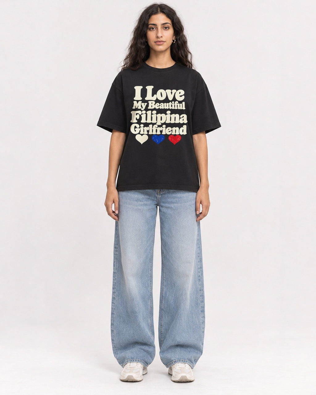 Mockup Boxy Heavyweight Tee Black female full-body 07