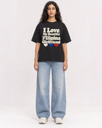 Mockup Boxy Heavyweight Tee Black female full-body 07