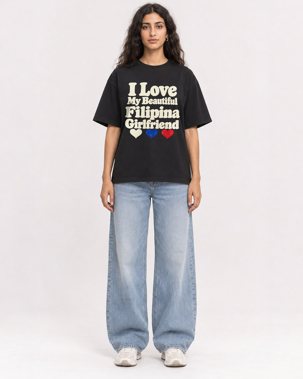Mockup Boxy Heavyweight Tee Black female full-body 07