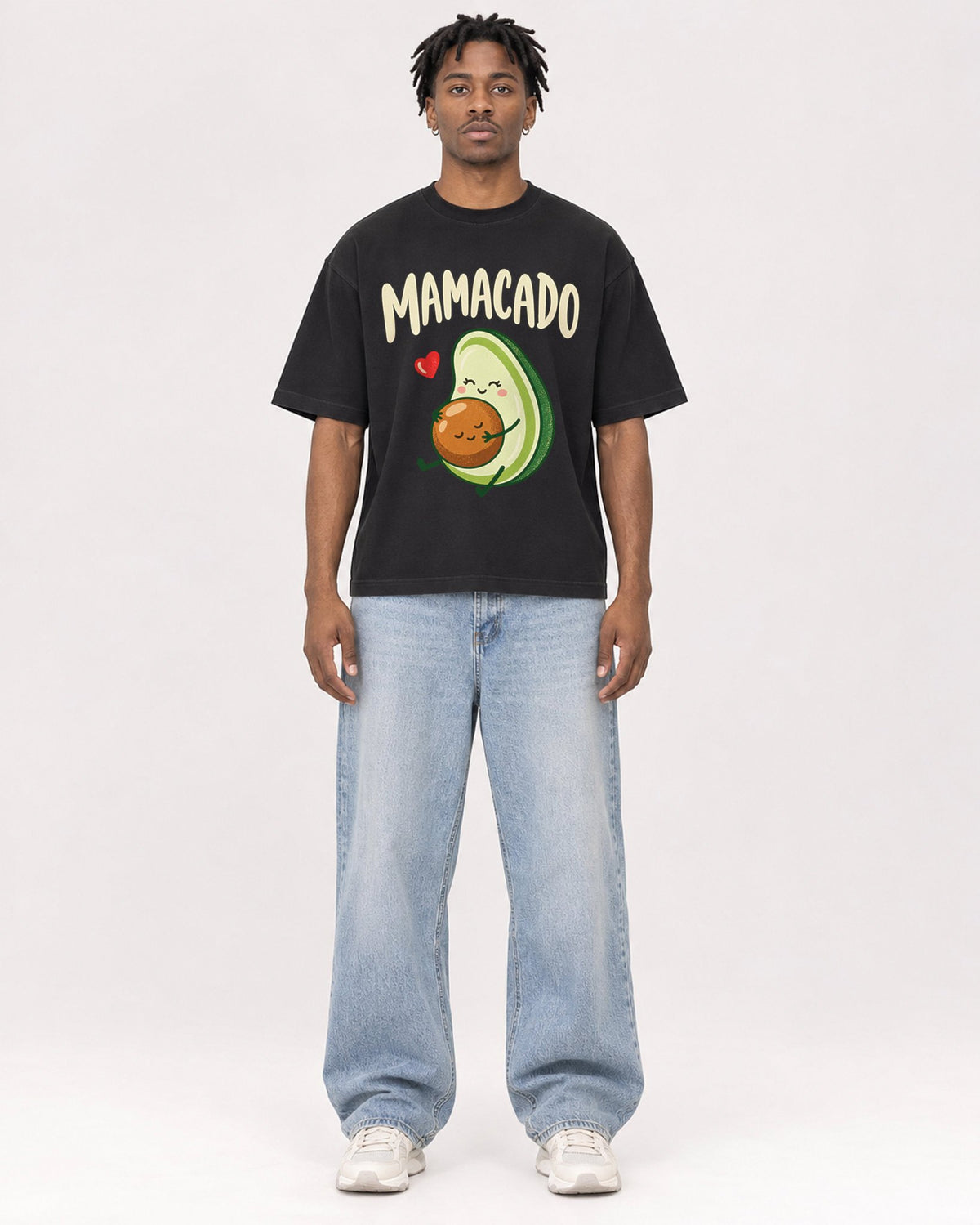 Mockup Boxy Heavyweight Tee Black male full-body 05