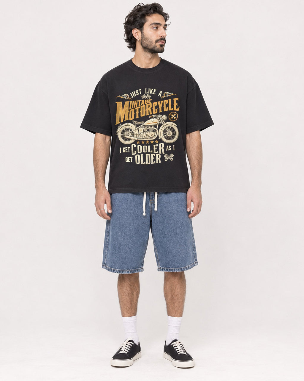 Mockup Boxy Heavyweight Tee Black male full-body 47