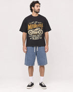 Mockup Boxy Heavyweight Tee Black male full-body 47