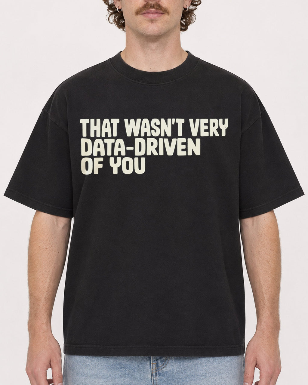 Mockup Boxy Heavyweight Tee Black male close-up 09