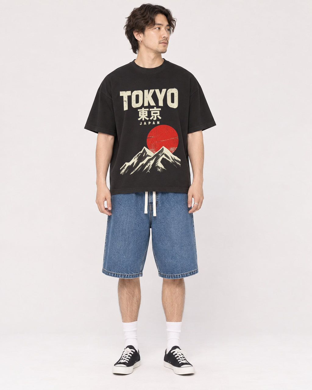 Mockup Boxy Heavyweight Tee Black male full-body 03